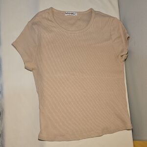 Reformation Beige Ribbed Short Sleeve Top